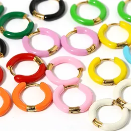 Emalj huggie hoop örhängen neon regnbåge färg rostfritt stål huggie örhänge kvinnor dopamin brosk öron manschett piercing smycken 240428