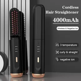 Elektriska hårborstar trådlöst rätborste Anti-Scaling Comb Ceramic Cordless skägg för män 240424