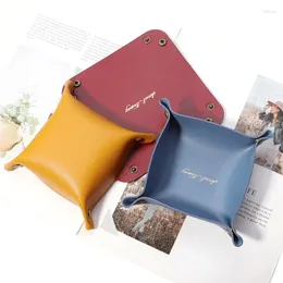 Jewelry Pouches 1 Pcs Nordic PU Leather Storage Box Desktop Tray Cosmetic Key Stuff Basket Folding Table Organizer Case