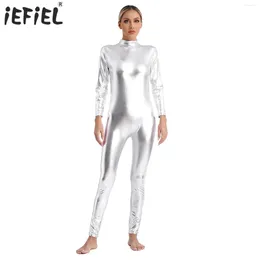 Abbigliamento da donna femminile salta metallica balletto ginnastico Leotard al collo alto unitard slim fit fumper figer a maniche lunghe body dance da danza da danza