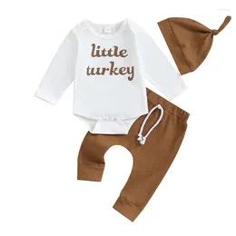 Zestawy odzieży Święto Dziękczynienia Baby Boy Strój Little Turkey Long Sleeve Romper Pantst Pantst i Hat 3PCs Fall Ubrania