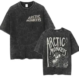 メンズTシャツレトロロックアークティックモンキーアルバムグラフィックTシャリットメンズヴィンテージ洗浄済み特大の短いSlve TシャツY2KヒップホップストートウェアT240425