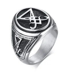 Sigillo di anelli satanici Lucifero per uomo Simbolo in acciaio inossidabile Sigillo Satana Anello Demone Latero Cluster 6906219