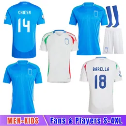 Kids Italia Chiesa Soccer Jerseys 2024 Raspadori Verratti Barella Рубашка Totti Lorenzo Polytano Специальная футбольная рубашка Miretti