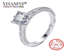 YHAMNI Original 100 Solid 925 Sterling Silver Princess Ring Fashion Brilliant Cubic Zircon Wedding Rings for Women XJZ2128176317