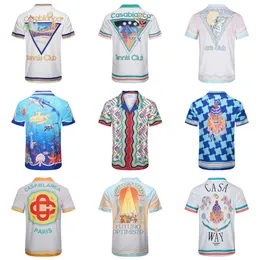 mens designer t shirt fashion casablanca tshirt men summer brand set Classic Fancy Pattern Print Short Sleeve Lapel men shirts