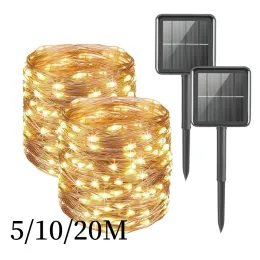 Decorações 20/10/5m Luzes solares LEDs ao ar livre Festoon Lamp Garden Outdoor Fairy String Light Garland Christmas Wreath Decor