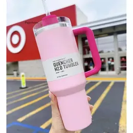 US Stock Pink Flamingo Tumbler Quencher H2.0 40Oz Stainless Steel Cups Handle Lid And Straw 2Nd Generation Car Mugs Water Bottles Gg0429 0429