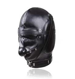 2023 New Fetish Pu Leather Bdsm Bondage Hood SM Máscara totalmente fechada com restrições de escravos de trava brinquedo sexual para casais Produto de sexo4451818