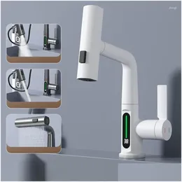 Bathroom Sink Faucets Waterfall Pling Lifting Digital Display Faucet Washbasin Stream Sprayer Cold Water Mixer Wash Tap For Drop Deliv Otmcy