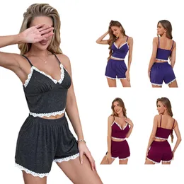 Transgraniczny amazon europejski i amerykańska piżama letnie letnia luf-dekolt Koronka seksowna domowa usługa Home Trade Handel Wysokiej jakości garnitur piżamy