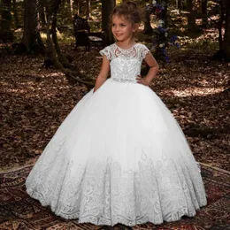 Lovey Holy Lace Princess Flower Girl Dresses Ball klänning Första nattvardsklänningar för flickor ärmlös tyll småbarnstävlingsklänningar303x