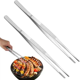 Tillbehör 30 cm rostfritt stål BBQ -klämmor Långt tandade pincett rakt pincezer grillad mat tong hem medicinsk trädgård kök bbq verktyg