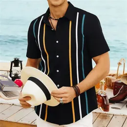 2024 HAWAIIAN Stripe Fashion Men Shirt Casual Retro Floral Polo Short Social Beach Outside 3D Street Wear Summer 240416