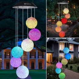 Decorações Moda Moda Mudança de vento pendurado sinos de vento solar Luzes de bola LED Garden Garden Outdoor Rice Shape Shape Lâmpada branca