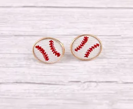2020 New Arrival Embroidery Baseball Leather Round Stud Earrings For Women Mini Round Leather Sport Ear Stud Jewelry Whole8432585