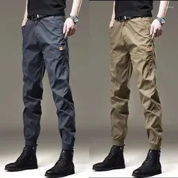 سروال الرجال 2024 Slim Fit Tize Cargo Cargo Casual Multi Mobicets مرنة مرنة الخصر مستقيم الساق