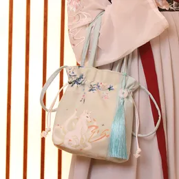 New Antique Style Hanfu Bag For Women Diagonally Across One Shoulder, Hanfu Handbag, Simple Forest Style Literary Drawstring Bag