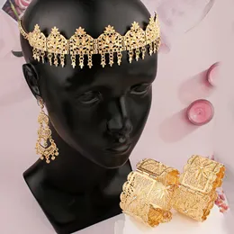 Crystal Hair Jewelry Sets for Women Arabic Muslim Wedding Head Wear Kaftan Bridal Hairwear Metal Gold Hair Accessories 240410