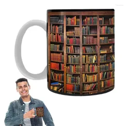 Mugs 3D Bookshelf Mug 350Ml Creative Space Design Ceramic Library Book Lovers Tea Coffee Cup Halloween Christmas Decor Gifts