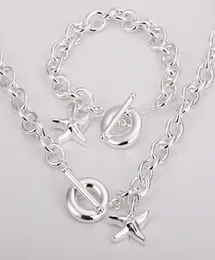 Whole Retail lowest Christmas gift 925 silver NecklaceBracelet set S1079166629