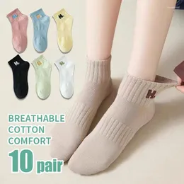 Women Socks 5 Pairs Multicolour Set Solid Color Medium Tube For Women's Simple Style Comfortable Breathable Girl Letter Pattern