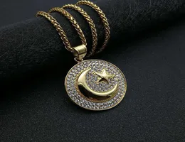 Hip Hop Hiphop Jewelry Titanium Steel Gold Plated Muslim Star Moon War Flag Pendant Necklace8950859