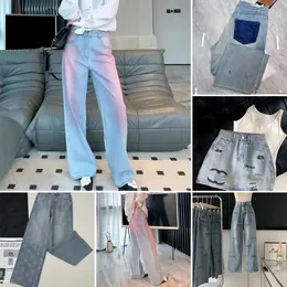 2024 C العلامة التجارية Sprring New Arrival Jeans Womens Luxury Fashion Pink High Weist Long Straight Legh Undefined Pants Ropamujer السابق Jean Leons Dore 123