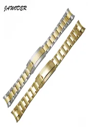 JAWODER Watchband 20mm Gold Intermediate Polishig New Men Curved End Stainless Steel Watch Band Strap Bracelet for Submariner Gmt9189047