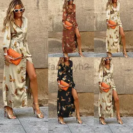 Basic Casual Dresses Designer Dress Autumn Women's Single breasted Leopard V-Neck Long Sleeve Swing Dress