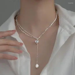 Anhänger 925 Sterling Silber Halskette Herz Perle Anhänger Doppelschicht Punk -Kette für Frauen Mädchen Schmuck Geschenk Drop Großhandel Großhandel