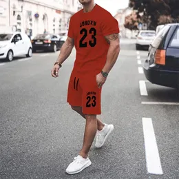 Red Mens Summer Mesh Hiphop Basketball Tshirt 23 Printed Men Suits Leisure Sportswear Streetwear Shorts Tops 2Piece Set 240428