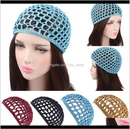 2021 Womens Mesh Hair Acrochet Capo di colore Solido Snood Sleeping Cover Cappello Turbano Cappelli a busto casual Chemio Cappelli Pltfc Wig Caps NB1044278