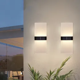 Dekorationer 2st Solar Lights Outdoor Waterproof LED Wall Lamp Up Down Lysande Solar Light Door Garden Decoration Transparent Solar Lights
