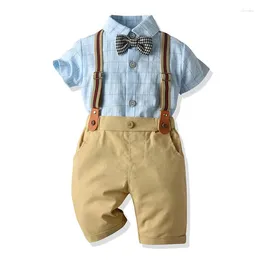 衣類セット2pcs/set children's suit allongers bow tie shirt gentleman male baby shortleeved 2ピースコットンメンズドレス