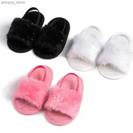 Sandaler Meccior Baby Boys and Girls Sandaler Fluffy Baby Shoes Neonatal Cotton Soft Sole Anti Slip First Step Spädbarn Baby Slippers Indoorl240429