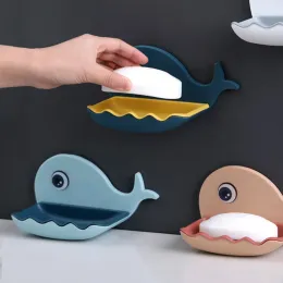 Set 1PC Wall Mounted Soap Dish for Bathroom Shower Portable Whale Soap Holder Plastic Sponge Tray for Kitchen Bathroom Accessories