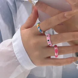 Кластерные кольца Сладкие милые нерегулярные красочные масла из циркона сбрасывают открытое кольцо для женщин летнее корейское стиль девичниц