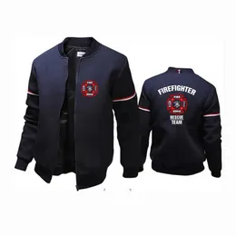 Moletons de moletons moletons da equipe de resgate de bombeiros imprimindo moda 2023 novo jaqueta de vôo masculina colar de gola redonda algodão sólido slves de traje de pinça T240428