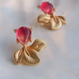 Stud Earrings Colorful Glazed Goldfish Symmetrical For Women