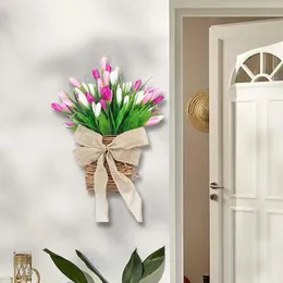 Decorative Flowers Spring Wreath Artificial Tulip Home Festival Decoration Garden Front Door Hanging Basket For Housewarming Yard