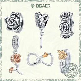 Loose Gemstones BISAER 925 Sterling Silver Charm Rose Flower Tulip Carnation Pendant For Mother Girl DIY Bracelets Necklace Fine Jewelry