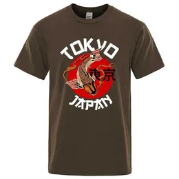 T-shirt maschile Tokyo Koi Fish Funny Maglietta Casualizza in cotone Casualmente Slve Slve Trota di grandi dimensioni Trota O-scolla