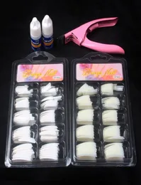 100 PCS Natural White False Acrylic Nail Kit French Tips Nail Art Glue Cutter Tools Kits Stip to Build Gel Nails627458