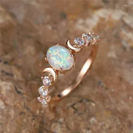 Wedding Rings Cute Female Small Moon Blue Opal Oval Stone Engagement Ring Vintage Rose Gold Color Jewelry For Women