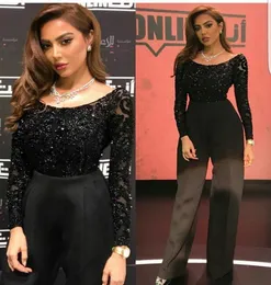 Yousef Aljasmi Charming Black Beamsuits Dresses Prom Dresses Long Sleeves Shiny Beads Evening Orvics Phemsuit1283077