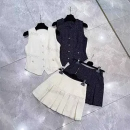 Set di abiti da due pezzi Designer di lusso Scapata primavera/estate in stile minimalista francese a colori a vestialo a v-collo pieghettata pieghettata pieghe