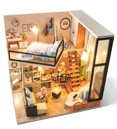 Bonedbee Diy Doll House Doll Wooden Doll Houses Miniature Dollhouse Kit Kit Toys for Children Christmas Presente TD16 Y2004133938858