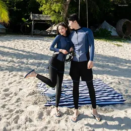 Kvinnors badkläder 2024 Koreanska par utslag vakter Patchwork Kvinnor Män delar Surfing Swimsuit Sunscreen Långärmade byxor Dykande kostym