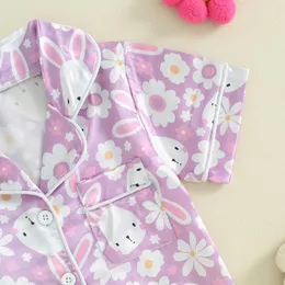 Kläduppsättningar Småbarn Girls Satin Silk Pyjamas Set Easter Pyjamas Söt tryck Korta ärmar Skjorta Shorts Sleepwear Outfits